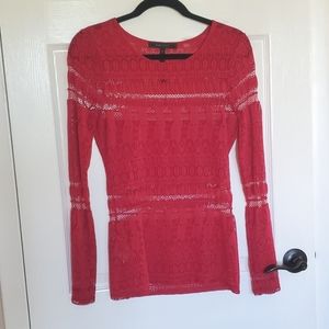 BCBG Red Mesh long sleeves top